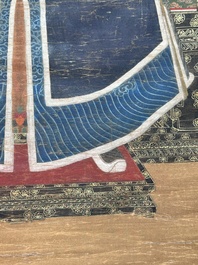 Chinese school: 'Full body portrait of a prince', ink and colour on silk, Qing