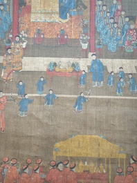 Chinese school: 'Qianlong's banquet', ink and colour on silk, Qing or later