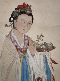 Huang Bore 黃般若 (1901-1968): 'Vimalakirti and his servant', ink and colour on paper, dated 1947