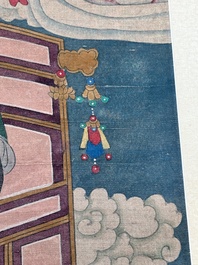 Chinese school: 'Deities in heaven', ink and colour on silk, Qing