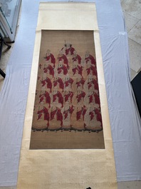 Chinese school: '24 monks', ink and colour on silk, Qing