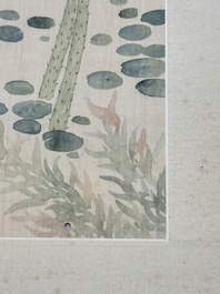 Chinese school: 'Lotus', ink and colour on paper, Cixi seal mark, 19/20th C.