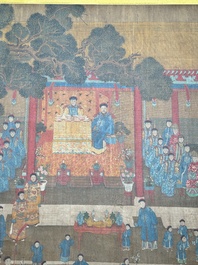 Chinese school: 'Qianlong's banquet', ink and colour on silk, Qing or later
