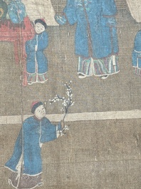 Chinese school: 'Qianlong's banquet', ink and colour on silk, Qing or later