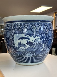 A large Chinese blue and white fish bowl, Jiaqing