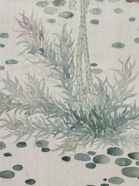 Chinese school: 'Lotus', ink and colour on paper, Cixi seal mark, 19/20th C.