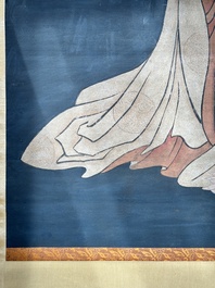 Chinese school: 'Guanyin', ink and colour on silk, Qing
