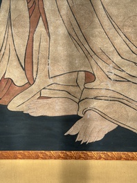 Chinese school: 'Guanyin', ink and colour on silk, Qing