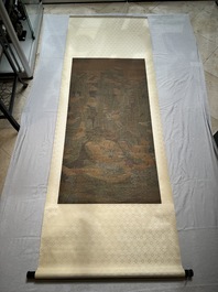 Chinese school: 'Mountainous landscape', ink and colour on silk, Ming or later
