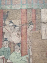 Chinese school: 'A bear breaks into the palace', ink and colour on silk, Qing