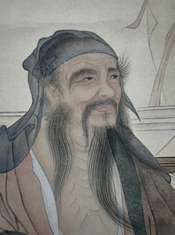 Huang Bore 黃般若 (1901-1968): 'Vimalakirti and his servant', ink and colour on paper, dated 1947