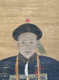 Chinese school: 'Full body portrait of a prince', ink and colour on silk, Qing