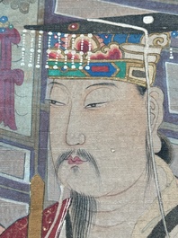 Chinese school: 'Deities in heaven', ink and colour on silk, Qing