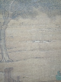 Chinese school: 'A bear breaks into the palace', ink and colour on silk, Qing
