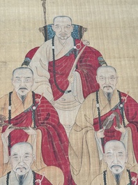 Chinese school: '24 monks', ink and colour on silk, Qing