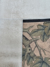 Chinese school, after Giuseppe Castiglione 郎世寧 (1688-1766): 'Hound under the sycamore tree', ink and colour on silk, Qianlong seal mark,18/19th C.