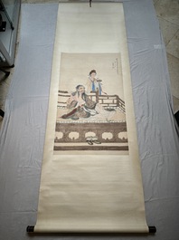 Huang Bore 黃般若 (1901-1968): 'Vimalakirti and his servant', ink and colour on paper, dated 1947