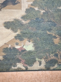 Chinese school: 'A bear breaks into the palace', ink and colour on silk, Qing