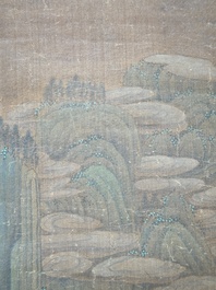 Chinese school: 'Mountainous landscape', ink and colour on silk, Ming or later