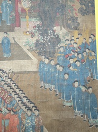 Chinese school: 'Qianlong's banquet', ink and colour on silk, Qing or later