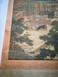 Chinese school: 'A bear breaks into the palace', ink and colour on silk, Qing