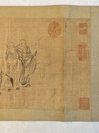 Ding Yunpeng 丁云鹏 (1547- ca. 1628): '14 Luohan', ink and colour on silk, Qianlong seal mark
