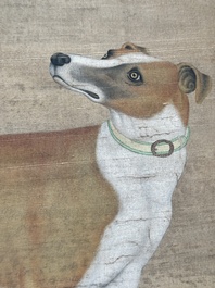 Chinese school, after Giuseppe Castiglione 郎世寧 (1688-1766): 'Hound under the sycamore tree', ink and colour on silk, Qianlong seal mark,18/19th C.