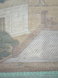 Chinese school: 'A bear breaks into the palace', ink and colour on silk, Qing