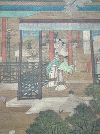 Chinese school: 'A bear breaks into the palace', ink and colour on silk, Qing