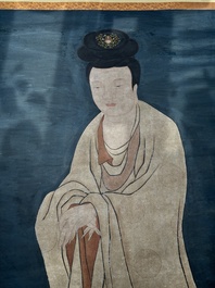 Chinese school: 'Guanyin', ink and colour on silk, Qing
