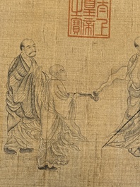 Ding Yunpeng 丁云鹏 (1547- ca. 1628): '14 Luohan', ink and colour on silk, Qianlong seal mark