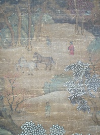 Chinese school: 'Mountainous landscape', ink and colour on silk, Ming or later