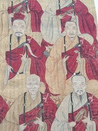 Chinese school: '24 monks', ink and colour on silk, Qing