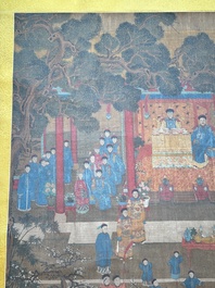 Chinese school: 'Qianlong's banquet', ink and colour on silk, Qing or later