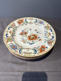 Seven Chinese famille rose 'Madame de Pompadour' plates, Qianlong, ca. 1745