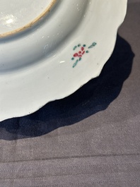 A Chinese famille rose 'roosters' plate, Yongzheng/Qianlong