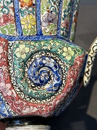 A Chinese Canton enamel helm-shaped ewer with shell-shaped basin, Yongzheng/Qianlong