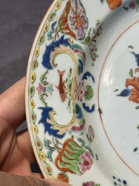 Seven Chinese famille rose 'Madame de Pompadour' plates, Qianlong, ca. 1745