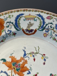 A pair of large Chinese famille rose 'Madame de Pompadour' dishes, Qianlong, ca. 1745