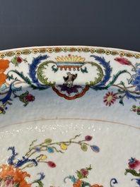 A pair of large oval Chinese famille rose 'Madame de Pompadour' dishes, Qianlong, ca. 1745