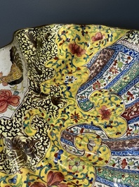 A Chinese Canton enamel helm-shaped ewer with shell-shaped basin, Yongzheng/Qianlong