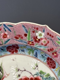 A Chinese famille rose 'roosters' plate, Yongzheng/Qianlong