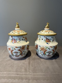 A pair of Chinese famille rose 'Madame de Pompadour' pot-pourri jars with bronze-mounted covers, Qianlong, ca. 1745
