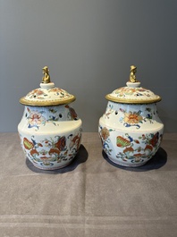 A pair of Chinese famille rose 'Madame de Pompadour' pot-pourri jars with bronze-mounted covers, Qianlong, ca. 1745