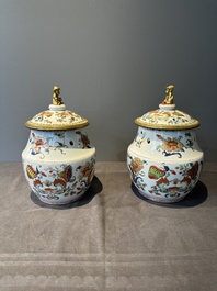 A pair of Chinese famille rose 'Madame de Pompadour' pot-pourri jars with bronze-mounted covers, Qianlong, ca. 1745