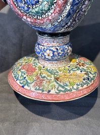 A Chinese Canton enamel helm-shaped ewer with shell-shaped basin, Yongzheng/Qianlong