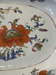A pair of large oval Chinese famille rose 'Madame de Pompadour' dishes, Qianlong, ca. 1745