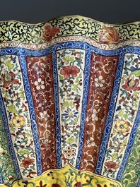 A Chinese Canton enamel helm-shaped ewer with shell-shaped basin, Yongzheng/Qianlong
