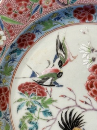 A Chinese famille rose 'roosters' plate, Yongzheng/Qianlong