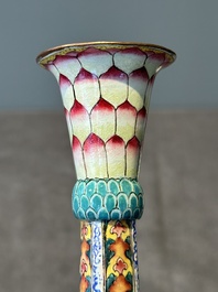 A pair of Chinese Canton enamel 'lotus' candlesticks, Yongzheng